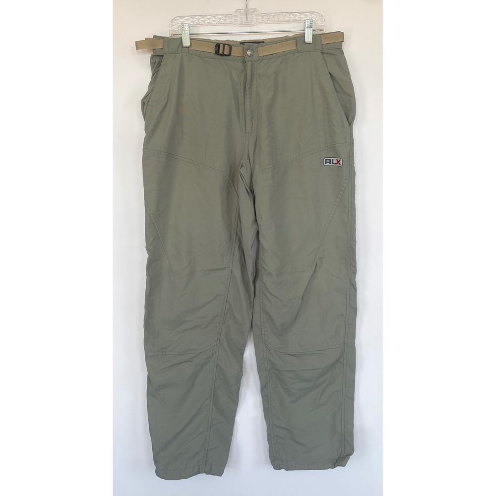 RLX Polo Sport Ralph Lauren Mens L Sage Green Nylon Hiking Belted Tech Pants